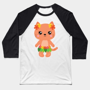 Hawaii Cat, Cute Cat, Orange Cat, Flowers, Luau Baseball T-Shirt